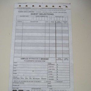 Tiara Exclusives Glassware Carbon Copies Guest Selections Order Form Sheets Memo